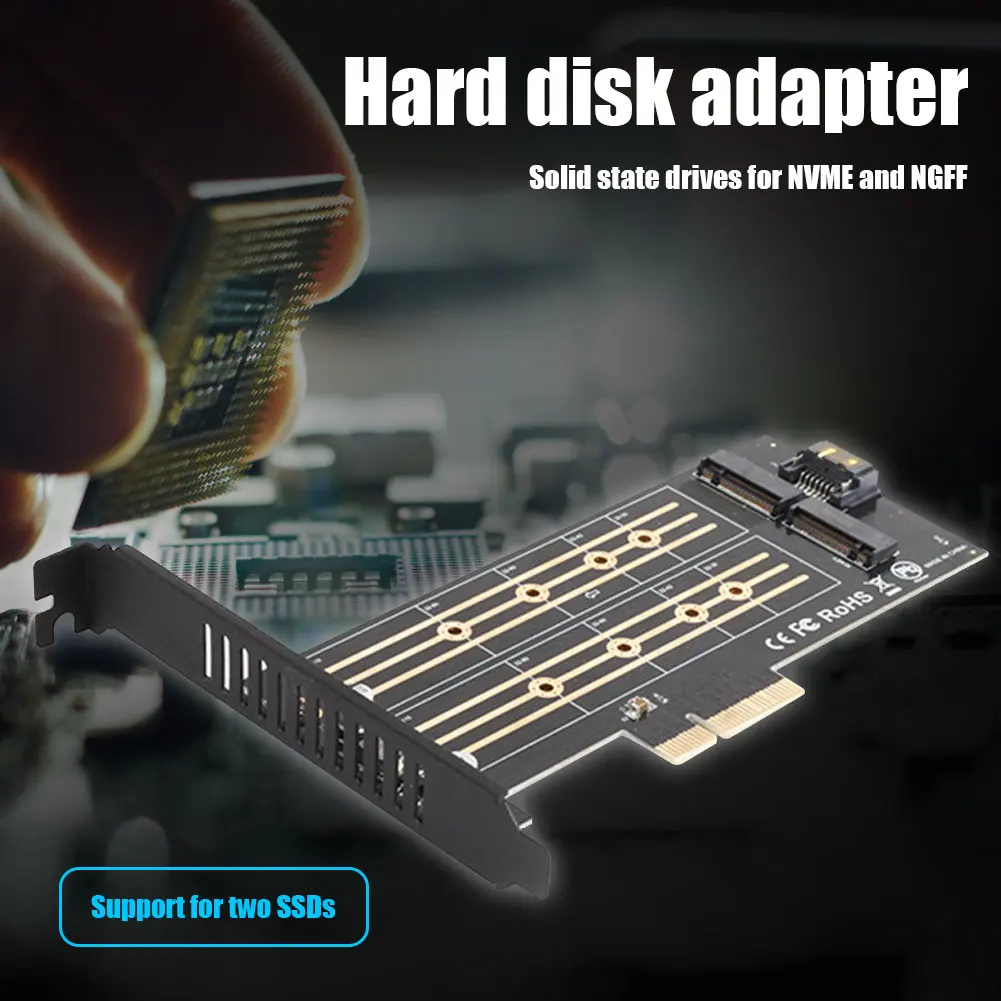 

Двойной адаптер M.2 PCIe, плата расширения контроллера хоста для протокола NVMe, PCIe Bus M.2 SSD или SATA Bus M.2 SSD, компьютерные аксессуары