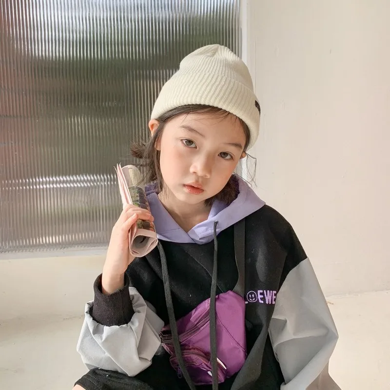 

2021 New Kids Spring Matching Color Cotton Long Sleeve Long Lengt Hooded Toddler Girls with Hat Causal Fashion Dresses