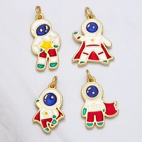ocesrio small enamel kawaii spaceman pendant for necklace and earrings genuine gold plated copper handicraft accessories pdta574