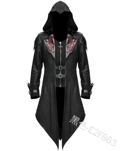 Стимпанк готический смокинг плащ отложной воротник с капюшоном кожа куртка вида
