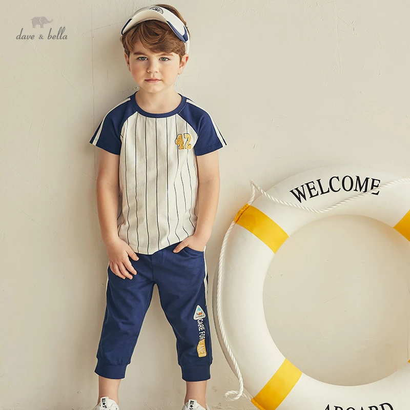 

DKY17305 Dave bella summer kids boy 5Y-13Y striped letter clothing sets children casual suits toddler infant clothes boys outfit
