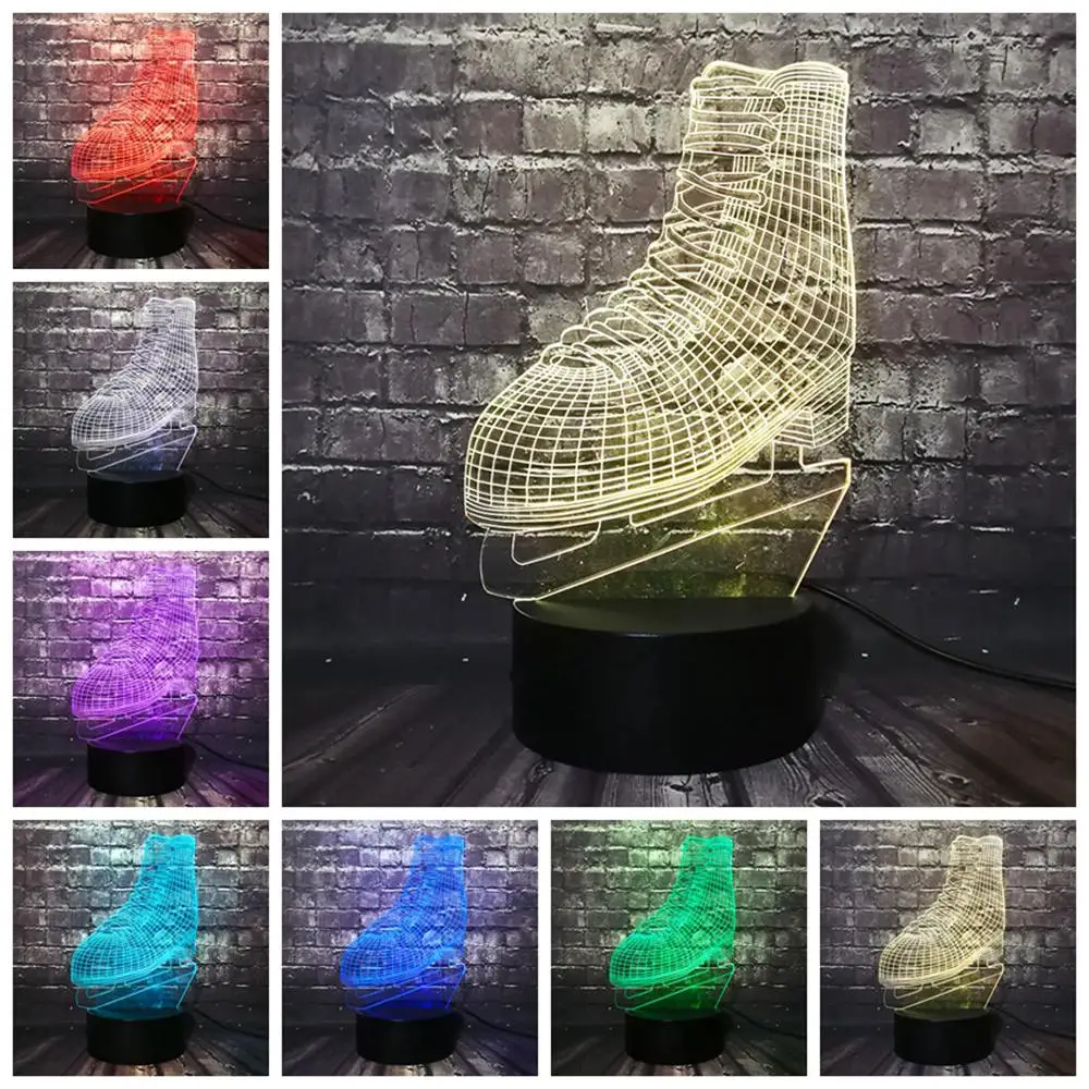 7 Colors Change Новинка, обувь для хоккея, катания на коньках, 3D светодиодный светильник, акрил, многоцветный цвет, изменение, ночник, спортивные украшения для детской/мальчики, игрушки для детей, подарок - Испускаемый цвет: 7 Colors Change