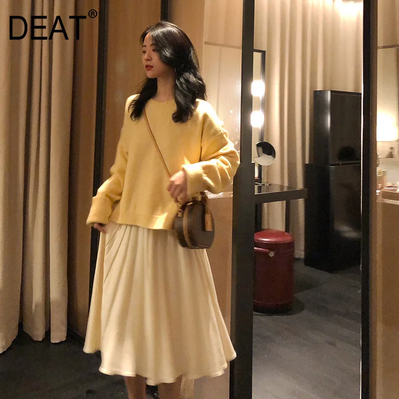 DEAT 2020 осень и зима новые продукты модный однотонный свитер с длинными рукавами