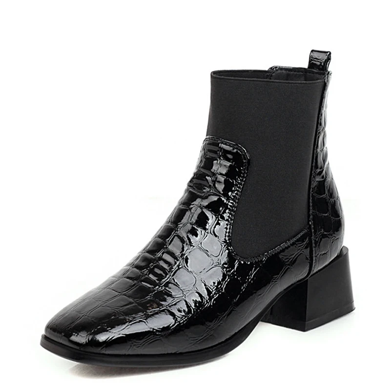 

ANNYMOLI Med Heel Chelsea Boots Women Thick Heel Ankle Boots Square Toe Short Boots Ladies Shoes Autumn Winter Black Big Size 43