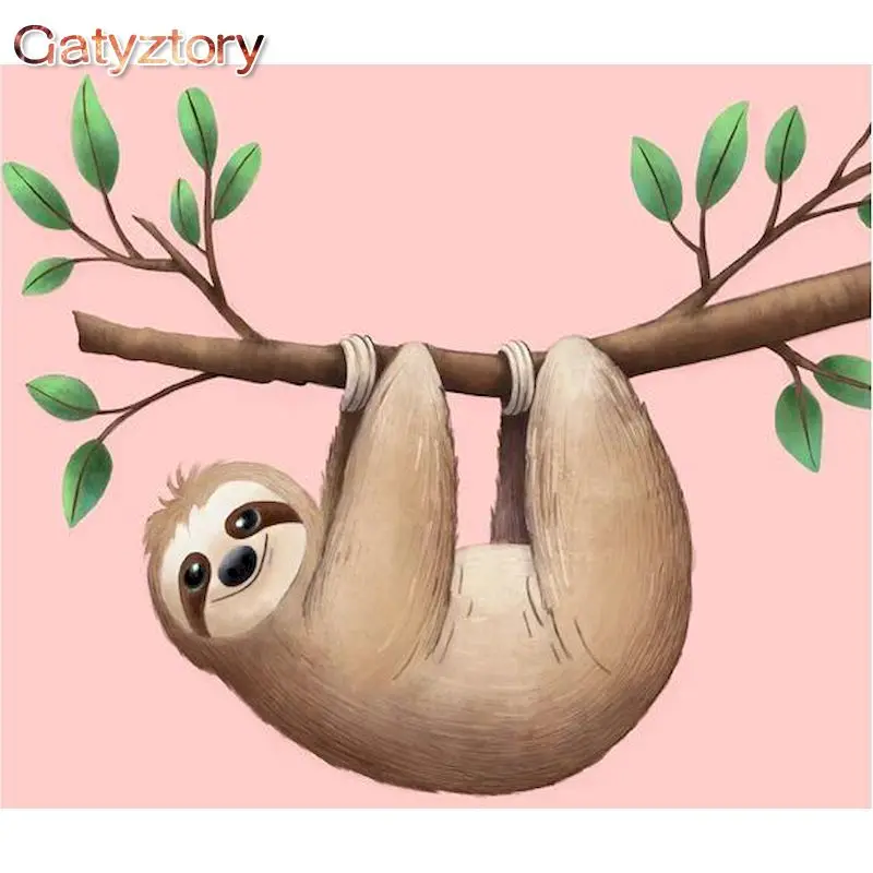 

GATYZTORY Frameless DIY Painting By Numbers Cartoon Sloth Acrylic Paint On Canvas Modern Abstract Painting For Home Decor 40x50c