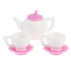 Миниатюрный белый и розовый чайник для кукольного домика, 1 комплект, кофейная чашка, блюдце, модель для украшения кукольного домика, Новинка