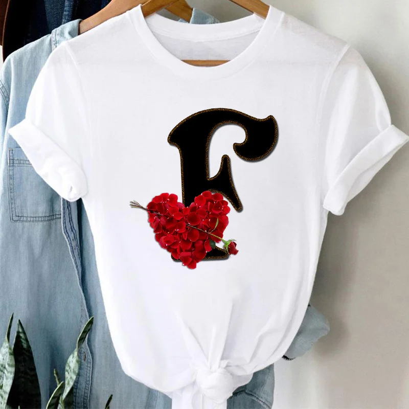 

Women t shirt 2021 Oversized T-shirt Fashion Fun Retro Tops Alphabet Rose Pattern O-Neck White Tee Shirt Femme Plus Size XXXL