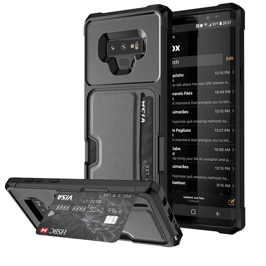 Black Роскошный чехол для телефона с отделением для карт для samsung Galaxy Note 9 S9 S10 Plus S9 S10e, Гибридный Силиконовый бампер, тонкая мягкая кожаная задняя крышка - Цвет: Black