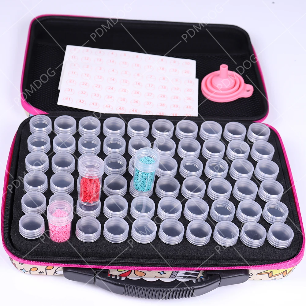 

Cartoons 60 bottles of diamond painting accessories container storage bag box suitcase 5D diamond embroidery tool handbag