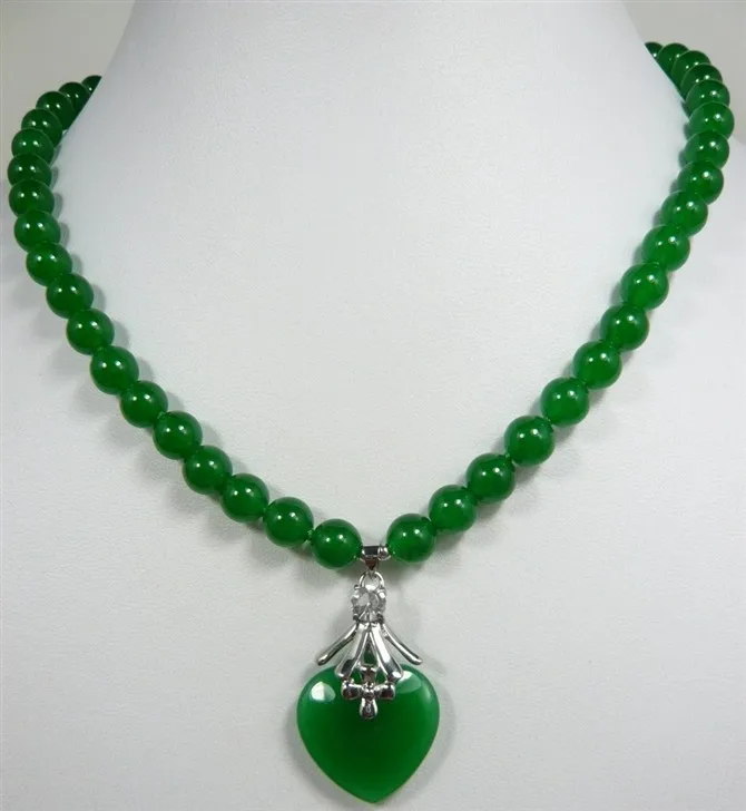 

2 styles! beautiful 7-8mm green jadees beads with green heart jadees pendant necklace for anniverary and party