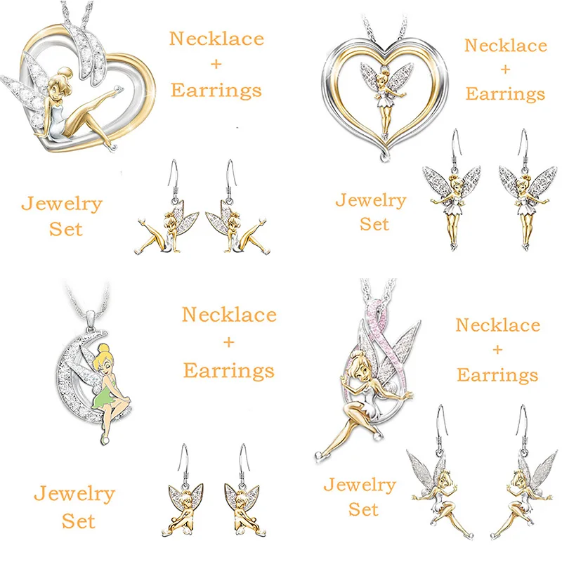 

Jusieber 2PCS Cute Flower Fairy Jewelry Set Double Angel Children's Necklace Earrings Jewelry Set Cartoon Animal Birthday Gift