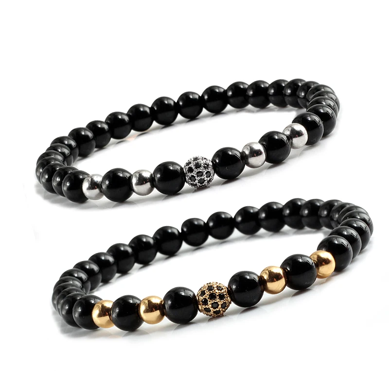 Панк мужской женский браслет микро Pave CZ 6 мм диско шар натуральный камень бусины