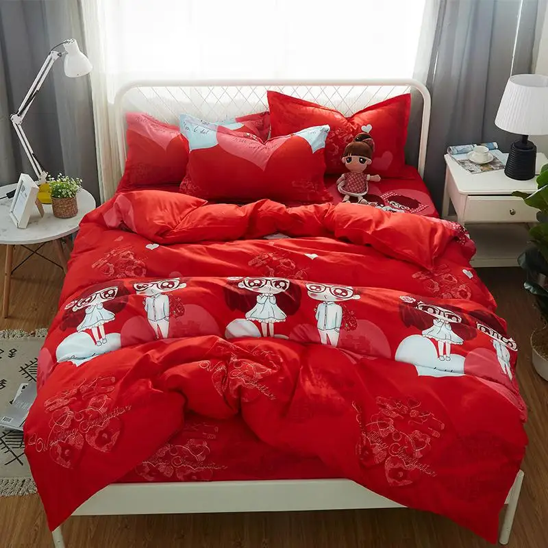 

50 bedding set 5 size Stripe heart black bed linen 4pcs/set duvet cover set Pastoral bed sheet AB side duvet cover 2019 bed