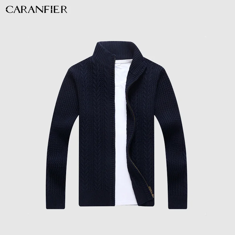 

CARANFIER Brand Sweaters Men 2018 Knitted Cardigan slim Fit V-neck Zipper Clothes Solid Ribbed bottom Sweater Knitwear Coats