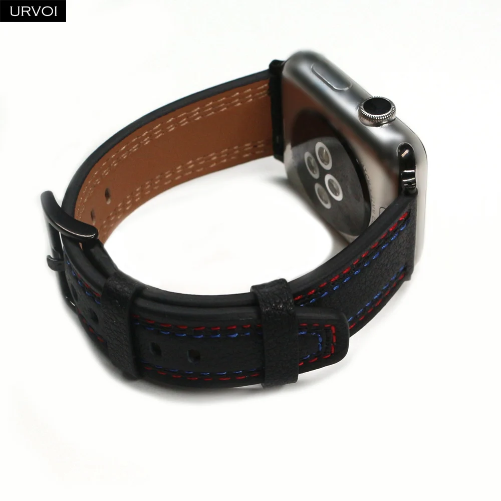 Ремешок URVOI кожаный для Apple Watch series 7 6 SE 5 4 3 2 модный дизайн Прошитый браслет с