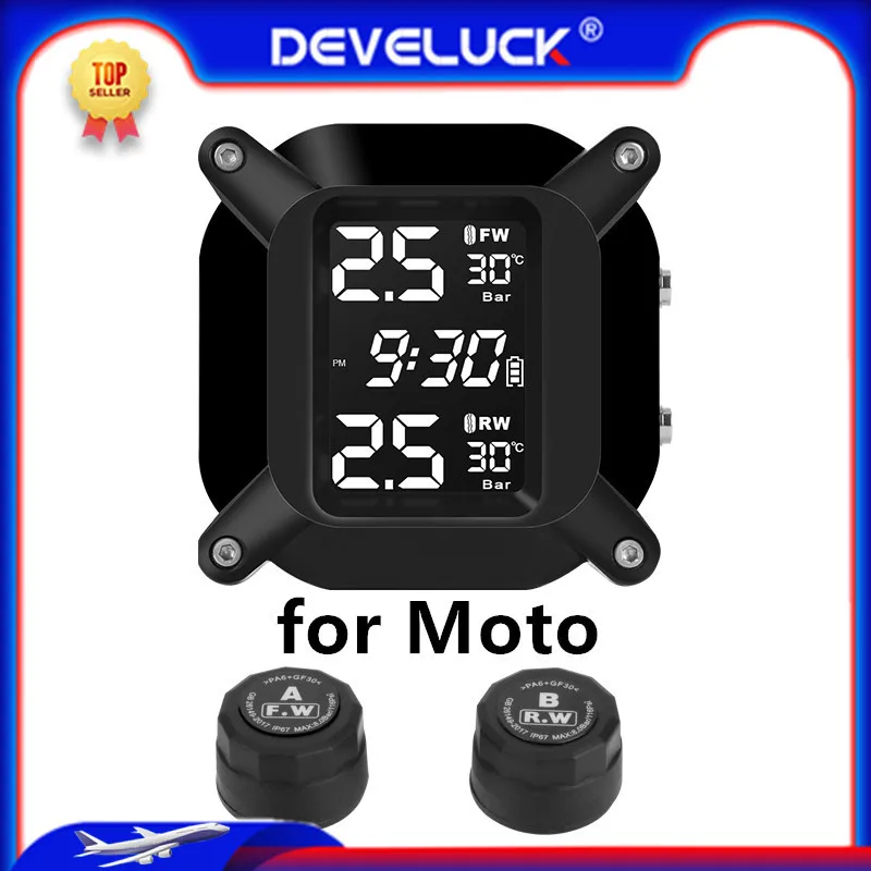 

Система контроля давления в шинах мотоцикла TPMS светодиодный ным цветным дисплеем, сигнализацией Предупреждение ением о температуре с двум...