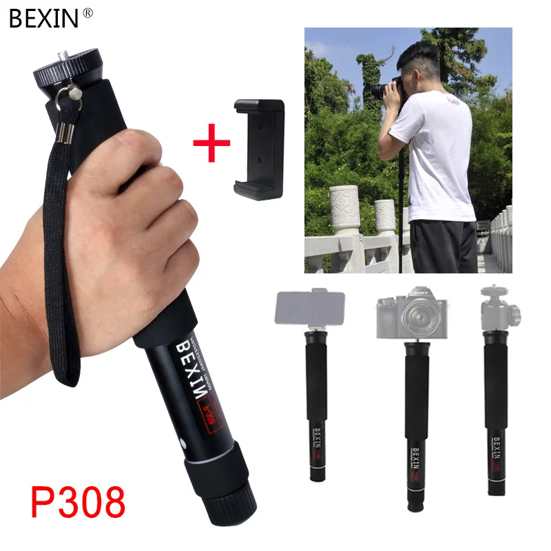P308 BEXIN алюминий Professional Travel Выдвижная телескопическая портативный легкий ручной монопод для цифровых SLR Камера - Цвет: P308