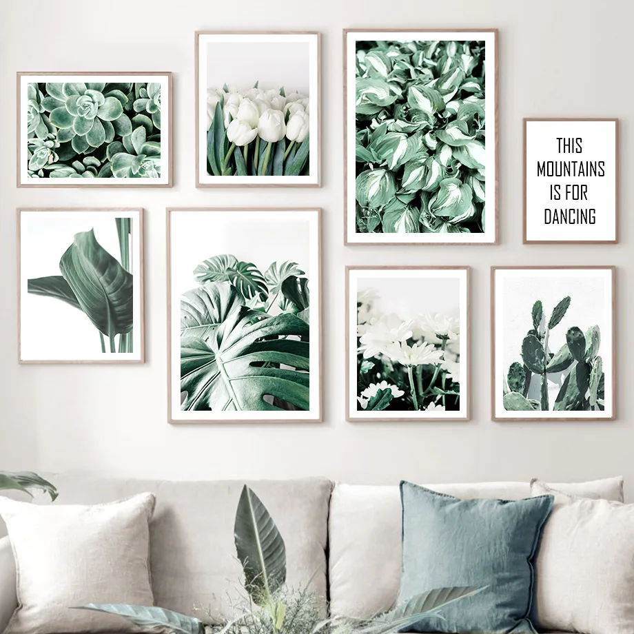 Свежие цветы монстера кактус растение лист настенная Картина на холсте