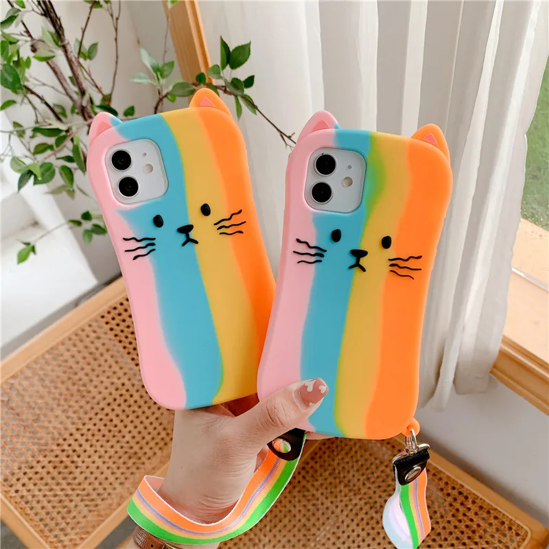 

fashion design Cute Cat Soft Silicone IPhone Case for IPhone11 12 Pro Max Mini X XS XR 8 7 Shockproof Protect Strap Cover Fundas