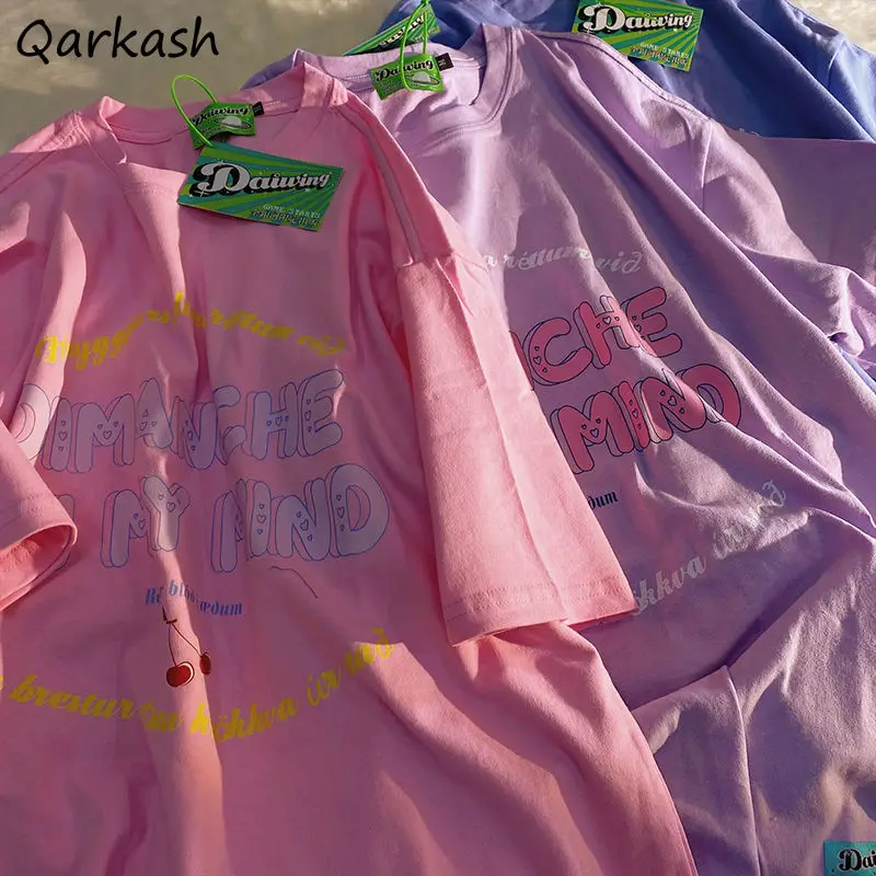 

Short Sleeve T-shirts Women Sweet Letter Printed O-neck Tees Leisure Baggy Pattern Tshirts Teens Harajuku Ulzzang New Arrival BF