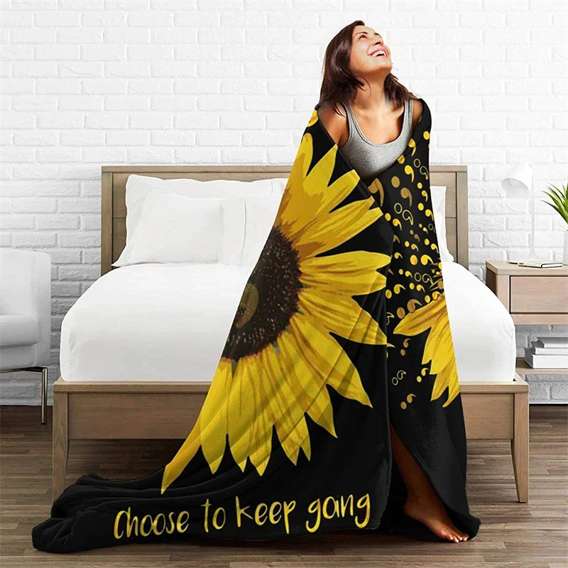 

Sunflower Autism Soft Plush Gift Flannel Microfiber Fleece Bedspread Sherpa 3D-Printed Blanket Couch Bedroom Decorative