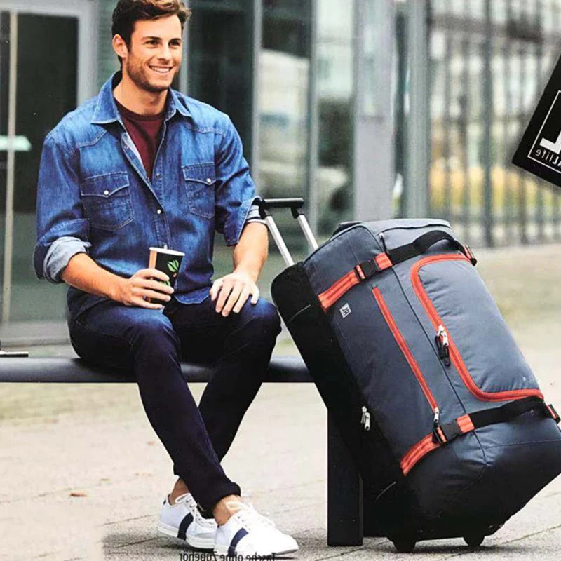 Outdoor large capacity 2 rounds trolley luggage bag 30 inch carry on sports trolley suitcase men camping equipment bag