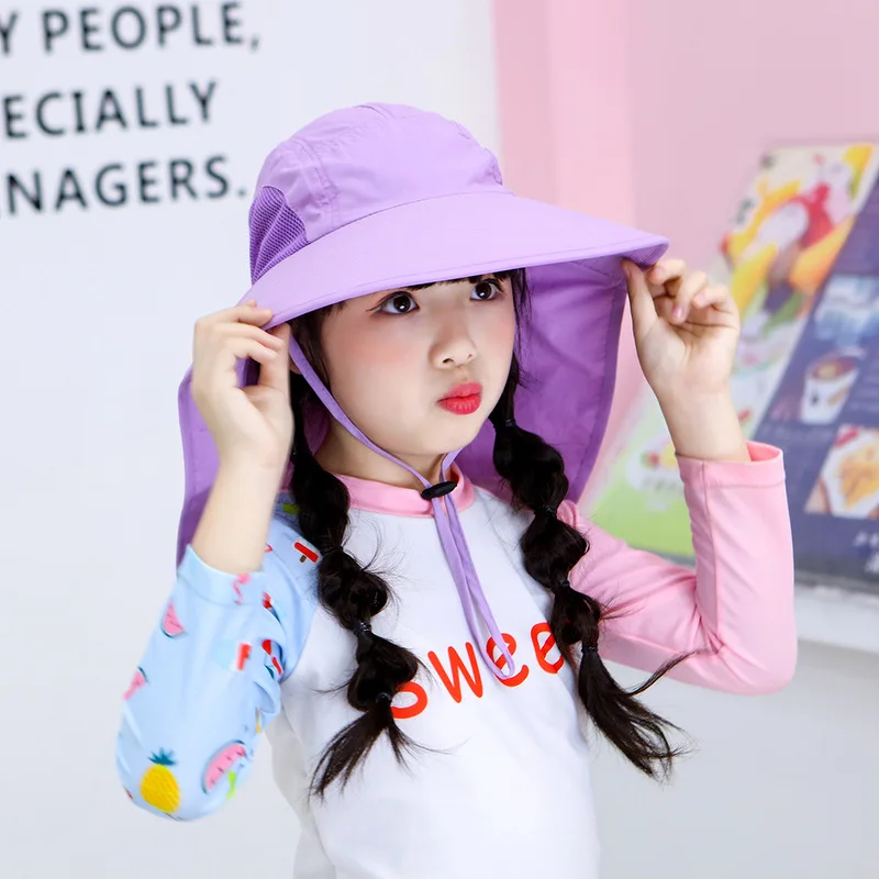 2023 New Kids Summer Hat Girls Boys Sun Hat with Neck Flap UV Protection Safari Hat Baby Child Summer Travel Cap 4-9 Years Old images - 6