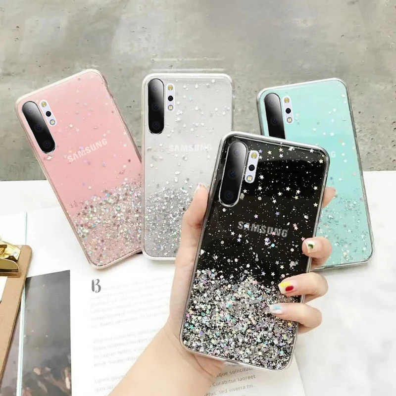 Мягкий прозрачный чехол с блестками для Samsung Galaxy S10 S9 S8 Note10 A50 A40 A30 A20 A10 A70 A10S A20S A6 A7 A8