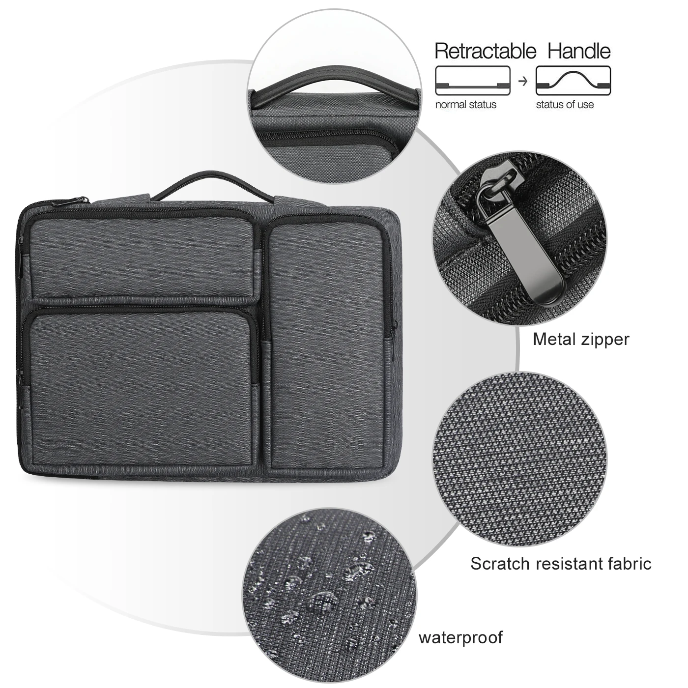 Laptop Messenger Bag, 13-13.3 inch Laptop Briefcase Sleeve with 3 Front Zipper Pockets Large Capacity for 13.3’’ Macbook Dell HP