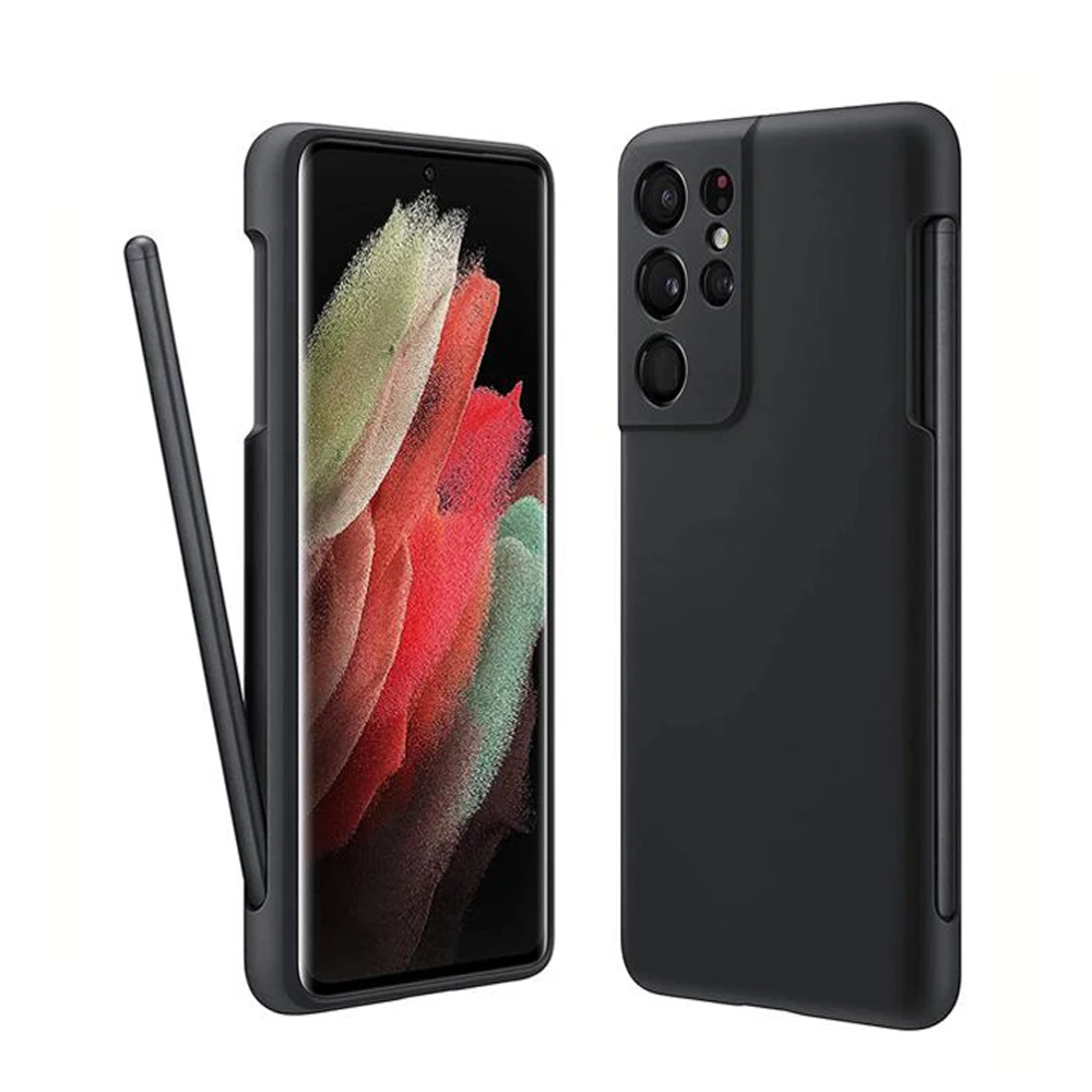 

Чехол с отделением для стилуса для Samsung Galaxy S21 Ultra, Оригинальный чехол для стилуса со встроенным стилусом из жидкого силикона