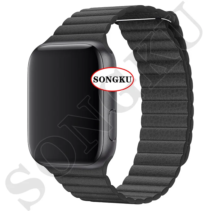 B Leather Black SONGKU IWO 12 часы серии 5 1:1 умные часы 40 мм 44 мм Bluetooth часы для apple iPhone Siri Android телефон цветной ремешок - Цвет: B Leather Black