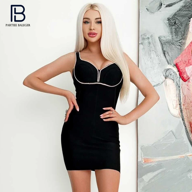 

PB Chic Crystal Design Mini Dress Sexy V Neck Sleeveless Backless Celebrity Party Club Bandage Vestido Free Shipping