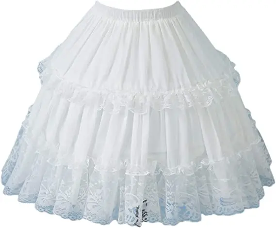 

Girls Skirt Short Petticoat Cosplay Lace Fishbone Lolita Slip Liner White Elastic Waist
