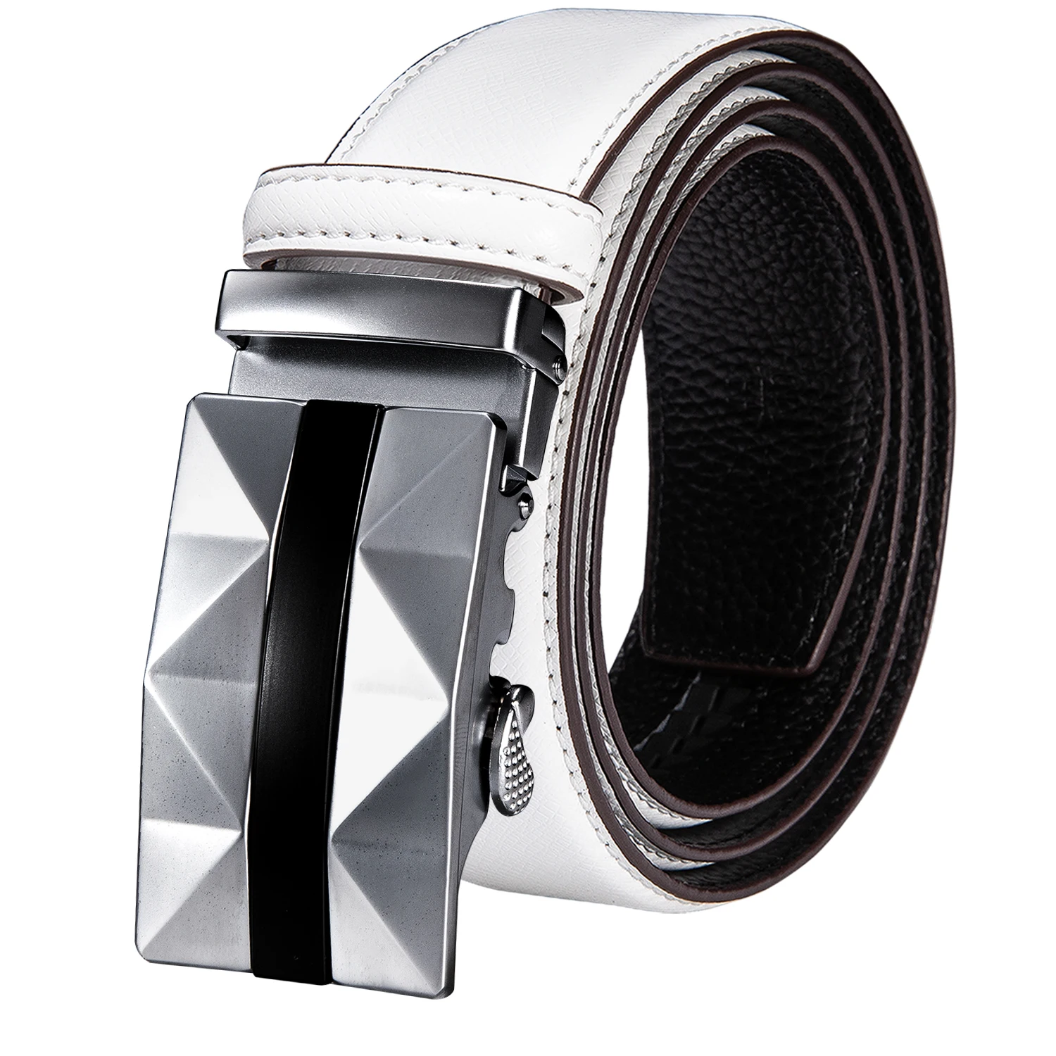 White Real Leather Mens Belts Automatic Buckles Men Belt Ratchet Waistband Straps for Dress Jeans Sliding Buckle Easy Release