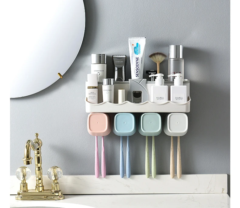 4pcs Multifunctional Toothbrush Holder Bathroom Accessories Set Automatic Toothpaste Dispenser Holder Bathroom Storage