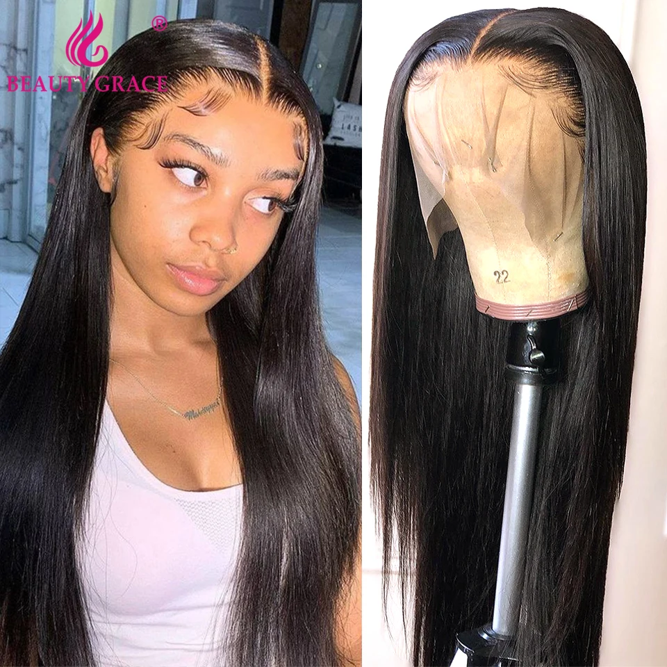 13X4X1 Long Bone Straight Human Hair Lace Frontal Wigs For Women 30 Inch Brazilian Straight Lace Front Wig Preplucked Lace Wig
