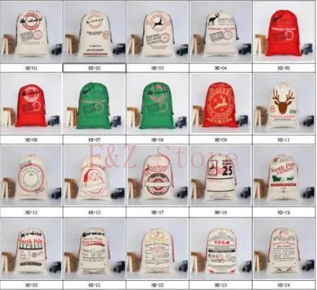 Saco de Pap&aacute; Noel grande de lona para Navidad, bolsa de regalo con cord&oacute;n, a rayas, 50 unids/lote-0