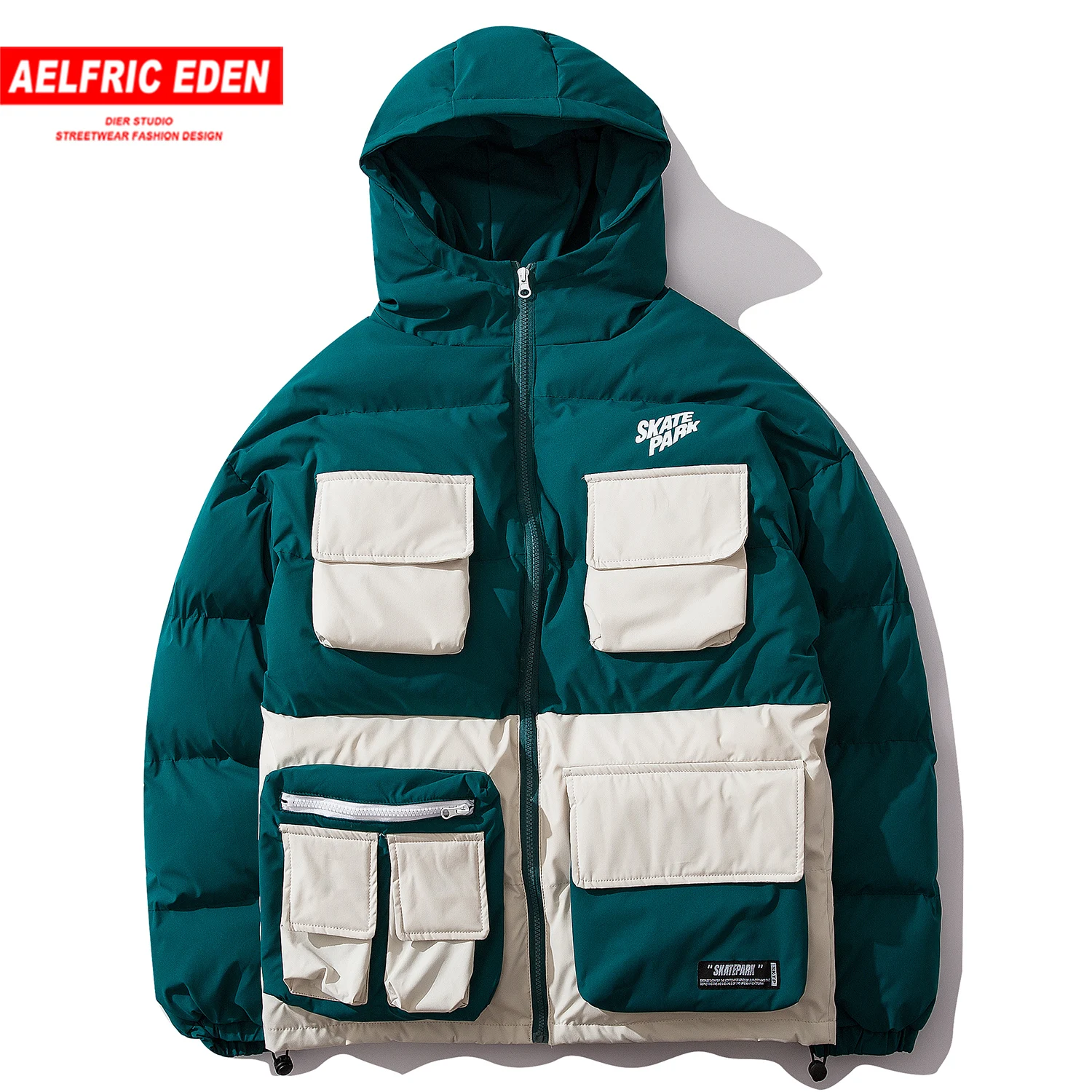 Aelfric Eden хип хоп Лоскутная Мужская Толстая парка с несколькими карманами