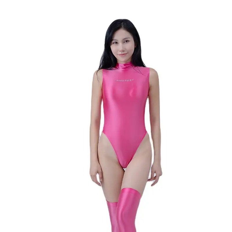 AMORESY-Женское блестящее атласное боди с высоким вырезом сексуальный купальник