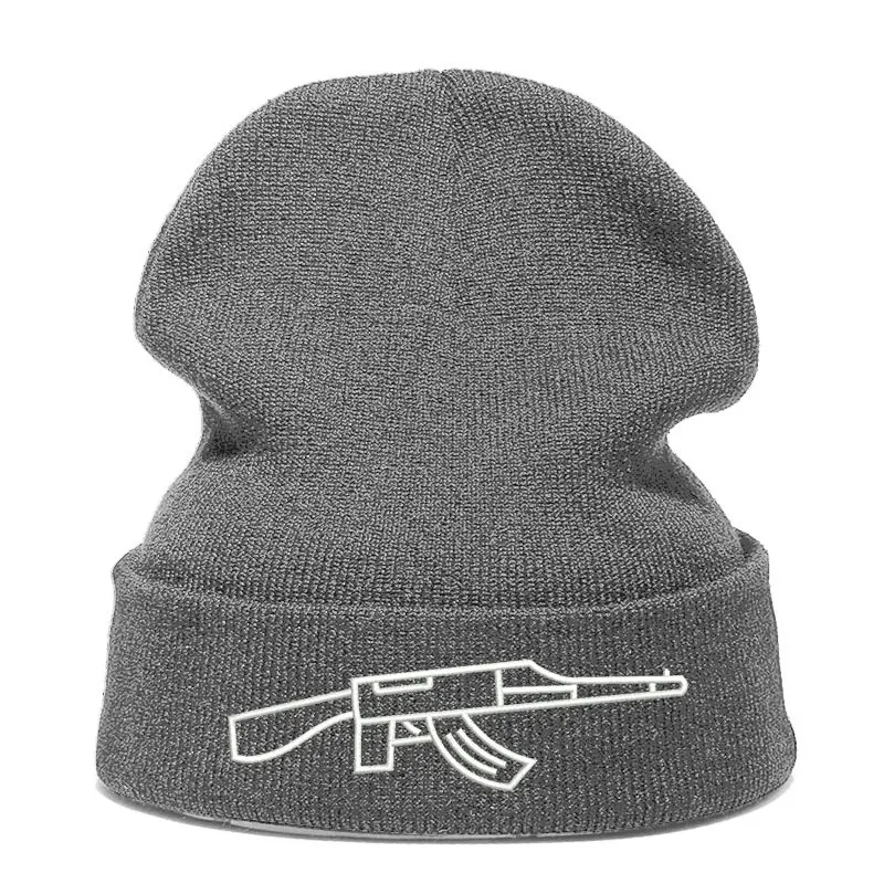 Beanie шляпа Skullie Кепки смутная зима вышивка в стиле панк Для мужчин Для женщин подростков уличных танцев забавные по заказу покупателя хип-хоп-автоматом AK