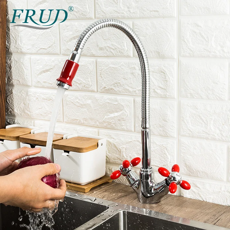 Смеситель для кухни FRUD Многоцветный кран на раковину с двойной ручкой поворотный