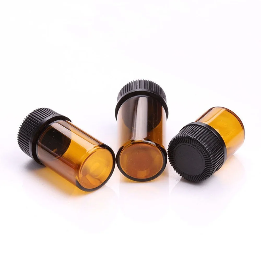 

100pcs 1ml 2ml 3ml 5ml Mini Refillable Empty Amber Glass Bottles Aromatherapy Adapter Essential Oil Travel Cosmetics Containers