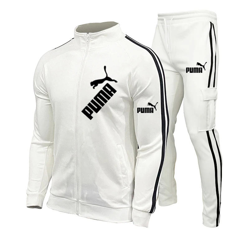 

Off White Sport Men's Set Spring Black Men's Two-Piece Striped jacket+pant Sportswear Zipper Track Suits Male Tracksuit 3xl