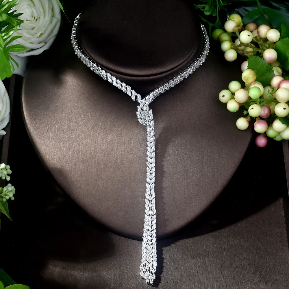 Модное Длинное Ожерелье HIBRIDE роскошный комплект ювелирных изделий с кубическим