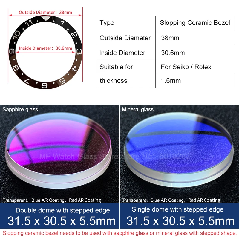 

Sloped ceramic bezel insert GMT style Red/Blue bezel 38*30.6mm For Seiko SKX007 SKX175 for Rlx GMT-Master MOD watch parts