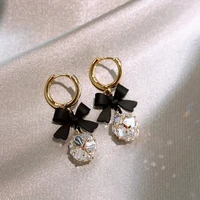 exquisite black bow earrings rhinestone ball pendant elegant ladies earrings 2021 trend golden ear buckle jewelry