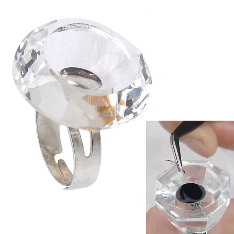 

Adjustable Glue Ring Crystal Finger Ring Adhesive Eyelash Extension Pallet Holder Makeup Tool