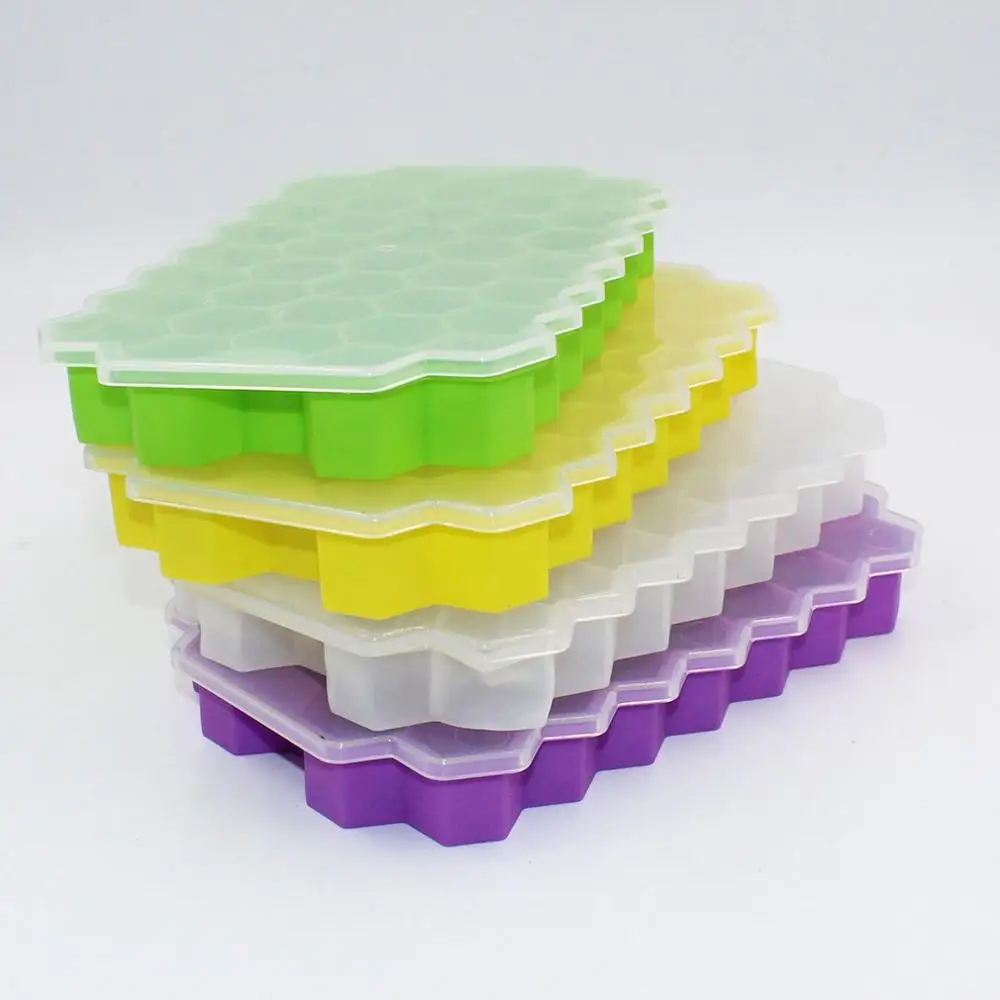 Бесплатная сотовая форма для льда 37 кубиков силиконовая с крышками мороженого