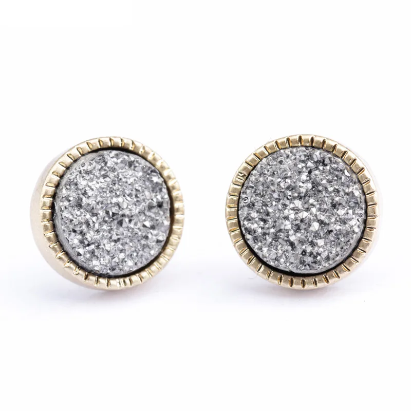 Друзовые круглые серьги-гвоздики из смолы модные дизайнерские золотые серьги от