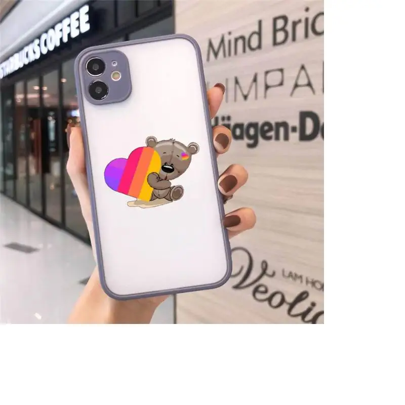 

Likee Funny cat bear love heart cute Phone Case matte transparent For gray iPhone 7 8 x xs xr 11 12 pro plus max mini Clear
